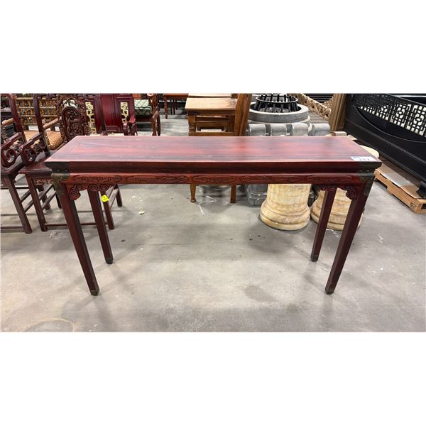 CARVED HARDWOOD WITH METAL ACCENTS HALLWAY TABLE