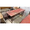 Image 4 : RUSTIC RED WOODEN/ METAL FOLDING TABLE WITH 2 WICKER STORAGE BASKETS