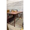 Image 5 : RUSTIC RED WOODEN/ METAL FOLDING TABLE WITH 2 WICKER STORAGE BASKETS
