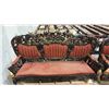 Image 1 : HEAVILY CARVED UPHOLSTERED ASIAN COUCH WITH DRAGON MOTIF ON PLYWOOD BASE