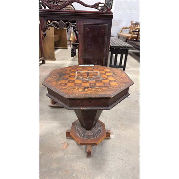ANTIQUE ASIAN INLAID OCTAGONAL SEWING STORAGE TABLE