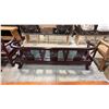Image 2 : HEAVILY CARVED HARDWOOD ASIAN BENCH WITH GREEN MARBLE INSERTS & FLOWER MOTIF