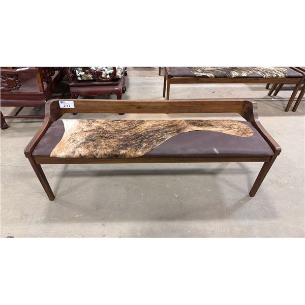 APPROX 59" ANIMAL HIDE UPHOLSTERED WOODEN BENCH SEAT