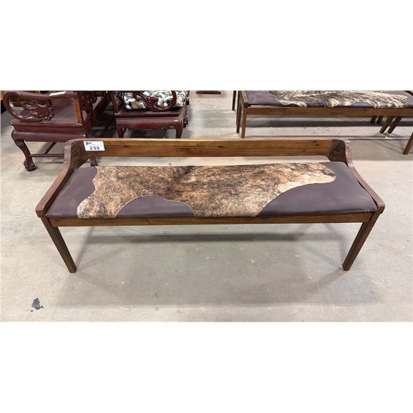 APPROX 59" ANIMAL HIDE UPHOLSTERED WOODEN BENCH SEAT