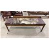 Image 1 : APPROX 59" ANIMAL HIDE UPHOLSTERED WOODEN BENCH SEAT