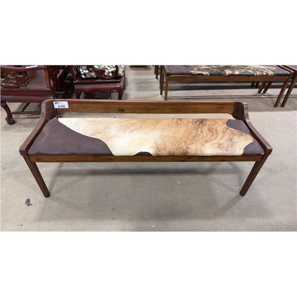 APPROX 59" ANIMAL HIDE UPHOLSTERED WOODEN BENCH SEAT
