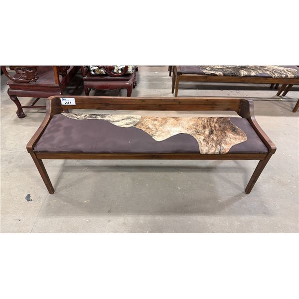 APPROX 59" ANIMAL HIDE UPHOLSTERED WOODEN BENCH SEAT