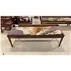 Image 1 : APPROX 59" ANIMAL HIDE UPHOLSTERED WOODEN BENCH SEAT