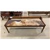 Image 1 : APPROX 59" ANIMAL HIDE UPHOLSTERED WOODEN BENCH SEAT