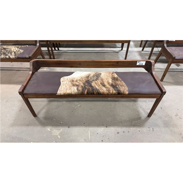 APPROX 59" ANIMAL HIDE UPHOLSTERED WOODEN BENCH SEAT