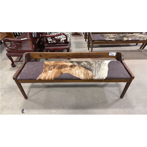APPROX 59" ANIMAL HIDE UPHOLSTERED WOODEN BENCH SEAT