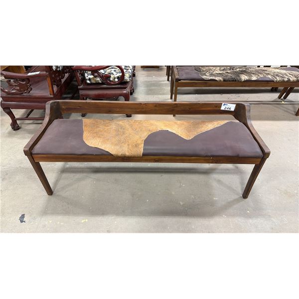 APPROX 59" ANIMAL HIDE UPHOLSTERED WOODEN BENCH SEAT