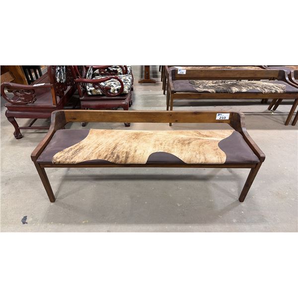 APPROX 59" ANIMAL HIDE UPHOLSTERED WOODEN BENCH SEAT