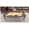Image 1 : APPROX 59" ANIMAL HIDE UPHOLSTERED WOODEN BENCH SEAT