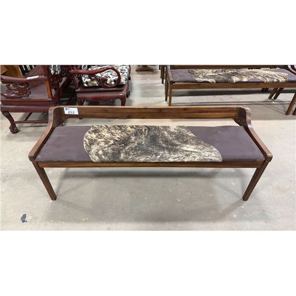 APPROX 59" ANIMAL HIDE UPHOLSTERED WOODEN BENCH SEAT