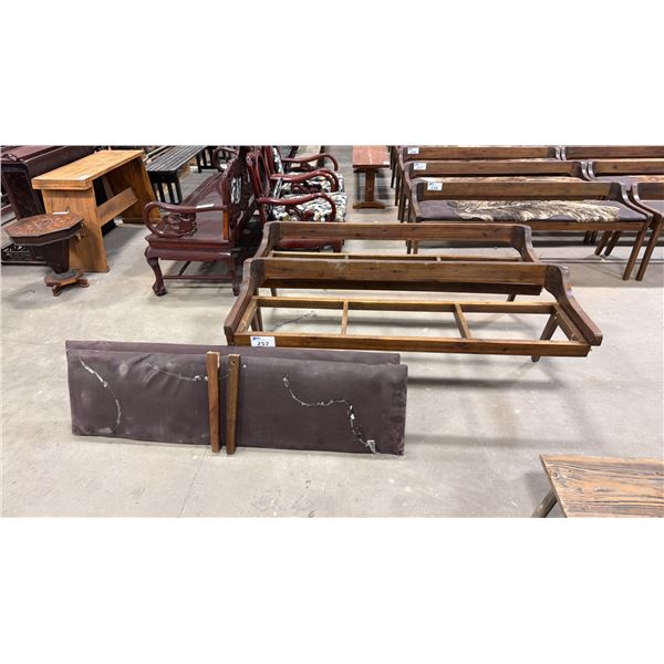 PAIR OF APPROX 59" UPHOLSTERED WOODEN BENCH SEATS *PARTS, NEED REPAIR*