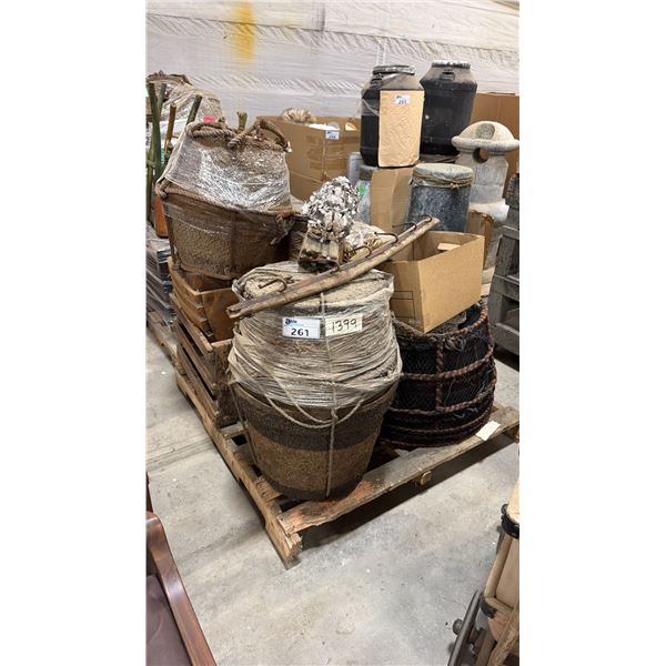 PALLET OF ASSORTED RUSTIC FISHING VILLAGE PROPS