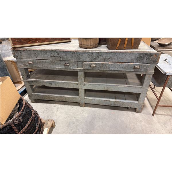 STONE TOP RUSTIC WOODEN WORK TABLE APPROX 6.5'L X 2.4'W X 3.3'H