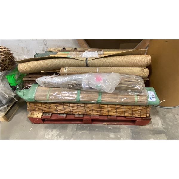 PALLET OF ASSORTED BAMBOO/WOOD BLINDS & RUGS