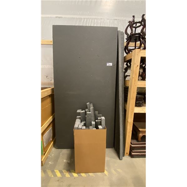 4 SHEETS OF 4' X 8' X 4" THICK PRODUCTION STYROFOAM & ASSORTED SMALLER STRIPS