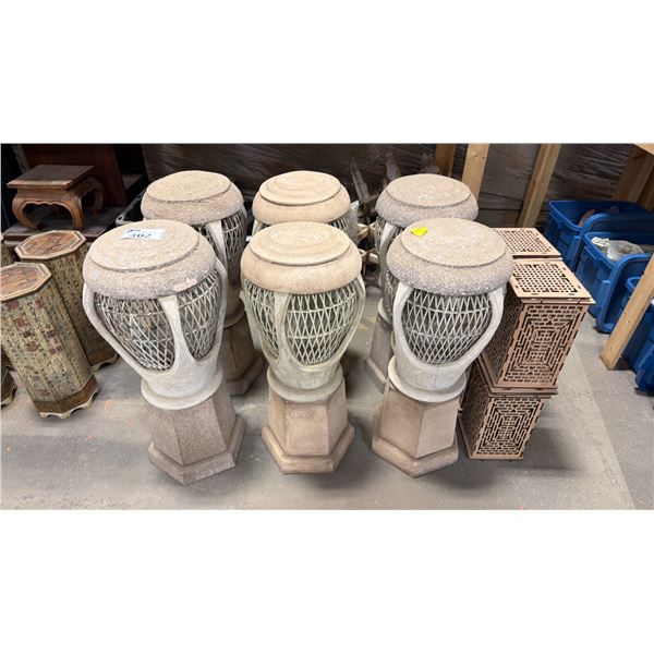 GROUP OF 6 SET DEC PROP GARDEN LANTERN STANDS & 4 WOODEN LANTERN BOXES