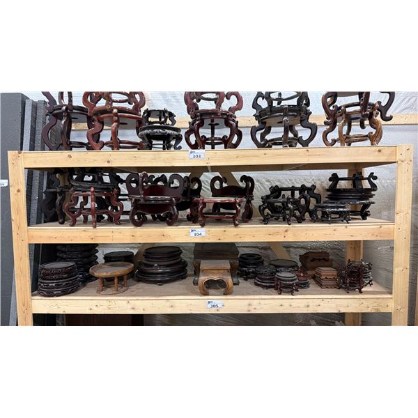 SHELF OF ASSORTED ORIENTAL WOODEN PLANTER STANDS APPROX 20