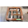 Image 2 : MAHOGANY COFFEE TABLE, MISSING GLASS PANELS *ONE LEG NEEDS REPAIR*