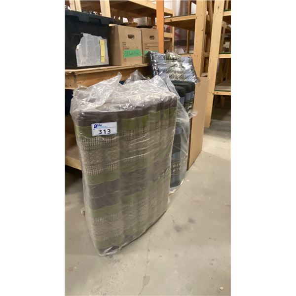 2 ZEN BEDS & BOX OF ASSORTED ZEN BED PADS/CUSHIONS * HAS SMALL RIPS*