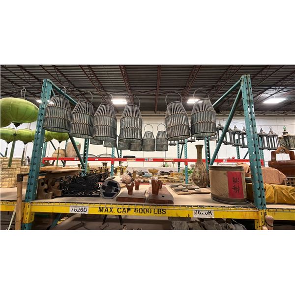 SHELF OF DECORATIVE TUSKS, ASSORTED CHINESE LANTERNS & SET DEC ITEMS