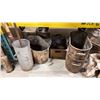 Image 2 : SHELF OF ASSORTED METAL RUSTIC BASINS, ANIMAL PELT, METAL PIPES, PROP BONES & MORE