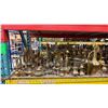 Image 5 : SHELF OF ASSORTED BRASS CANDLE HOLDERS, VASES, SERVING PITCHERS, GOBLETS & MORE