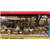 Image 6 : SHELF OF ASSORTED BRASS CANDLE HOLDERS, VASES, SERVING PITCHERS, GOBLETS & MORE