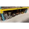 Image 4 : SHELF OF 3 VINTAGE STORAGE TRUNKS & ASSORTED COOKING POTS/PANS