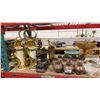 Image 2 : SHELF OF ASSORTED ELEGANT TABLE DECOR ITEMS, BRASS SERVING BOWLS, GLASS CAKE STANDS & MORE