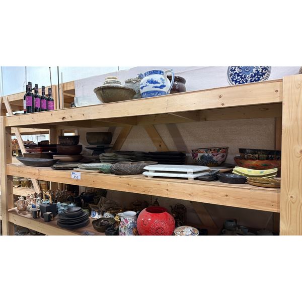 SHELF OF ASSORTED SERVING PLATES/BOWLS