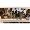 Image 2 : SHELF OF ASSORTED BRASS KETTLES, GOBLETS, CANDLE HOLDERS & MORE