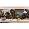 Image 3 : SHELF OF ASSORTED BRASS KETTLES, GOBLETS, CANDLE HOLDERS & MORE