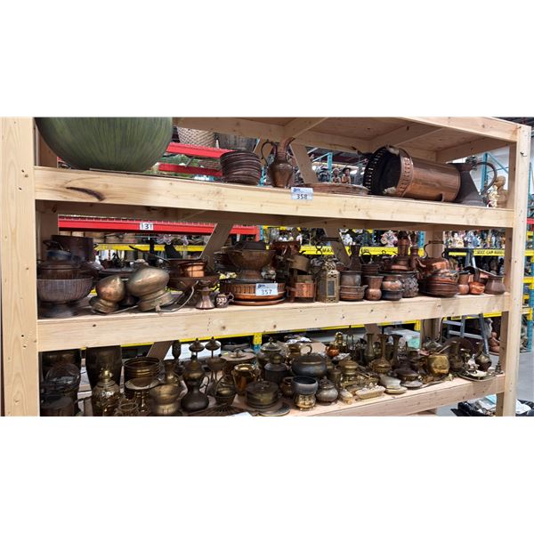 SHELF OF ASSORTED COPPER PLATES, BOWLS, CUPS & DECOR ITEMS