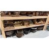 Image 1 : SHELF OF ASSORTED WICKER & WOOD BASKETS, STANDS, UTENSILS & MORE