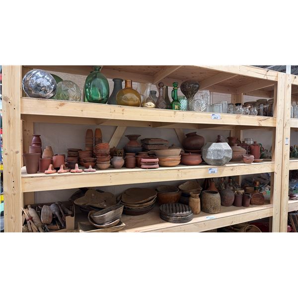 SHELF OF ASSORTED POTTERY ITEMS