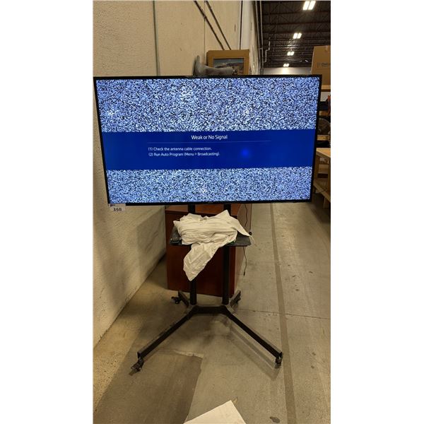 SAMSUNG UN55JU6400F, 55" LED SMART TV ON MOBILE STAND WITH REMOTE *SCREEN HAS BLEMISH*