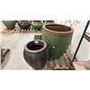 Image 2 : 1 LARGE GREEN CERAMIC PLANTER POT APPROX 2.6' W X 3.2'H & SMALLER PLASTIC PLANTER POT