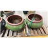 Image 1 : PAIR OF LARGE GREEN CERAMIC PLANTER POTS APPROX 2.1'W X 1.7'H
