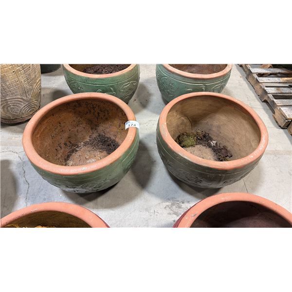 PAIR OF LARGE GREEN CERAMIC PLANTER POTS APPROX 2.1'W X 1.4'H