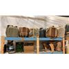 Image 1 : 2 SHELVES OF ASSORTED SET DEC ITEMS INCLUDING RUBBER MULCH, SMALL MARBLE SLABS, RUSTIC BAGS, PINE