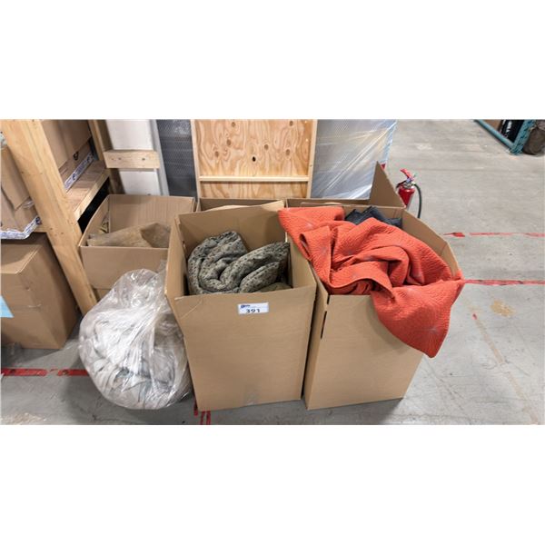 5 BOXES AND 1 BAG OF ASSORTED FABRICS & BLANKETS