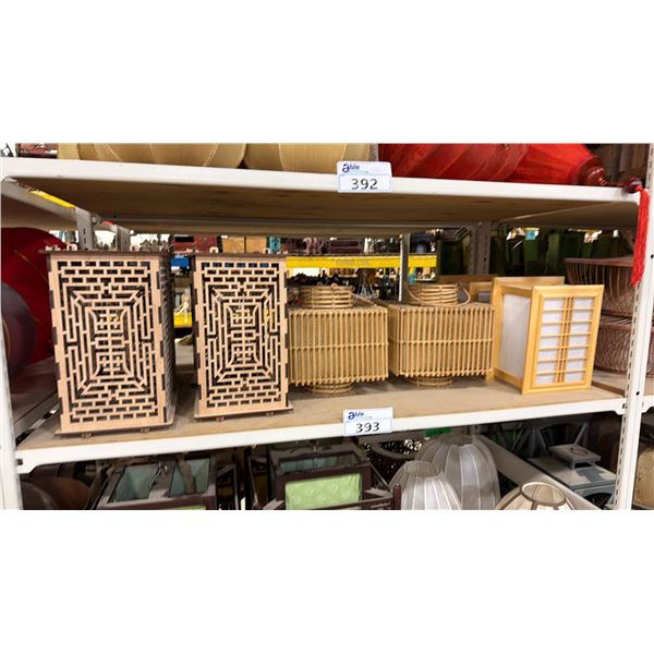 SHELF OF ASSORTED ASIAN DECOR LANTERN BOXES