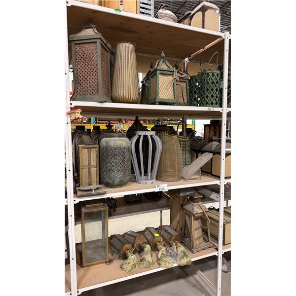 3 SHELVES OF ASSORTED ASIAN LANTERNS, LAMPSHADES & CANDLE BOXES
