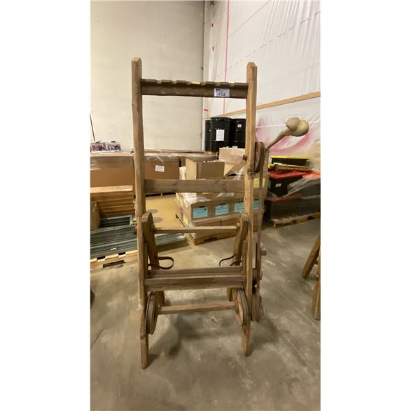 REPURPOSED WOODEN DEC SET PRIMITIVE WOODEN FAUX BONE LEVER RACK PROP