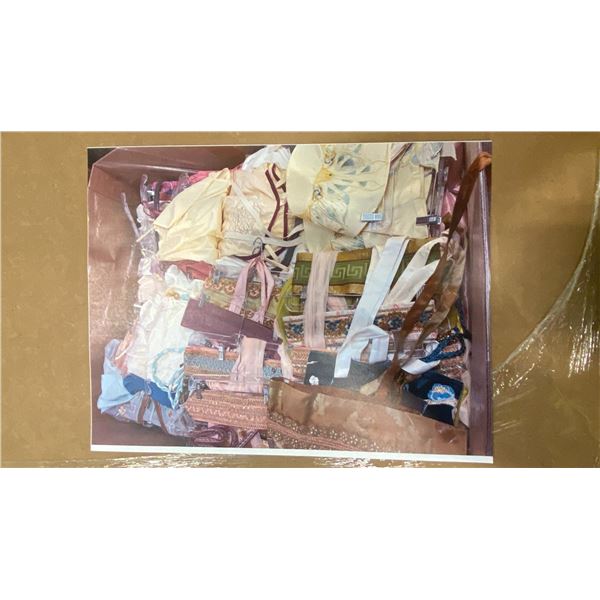 LARGE PALLET BOX OF ASSORTED WARDROBE - PANTS, ROBES, SHIRTS, BELTS *E.ASIAN FORMAL WEAR*